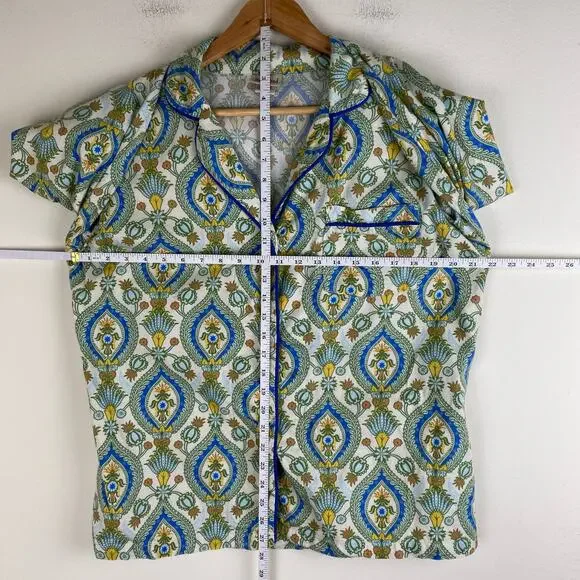 BedHead Damask Poplin Pajamas Size M Green Blu Cotton Long Sleeve Pants PJs Set - Picture 7 of 12